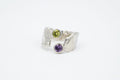 Anillo ajustable asimétrico, engastado con piedras falsas moradas y verdes