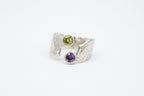 Anillo ajustable asimétrico, engastado con piedras falsas moradas y verdes