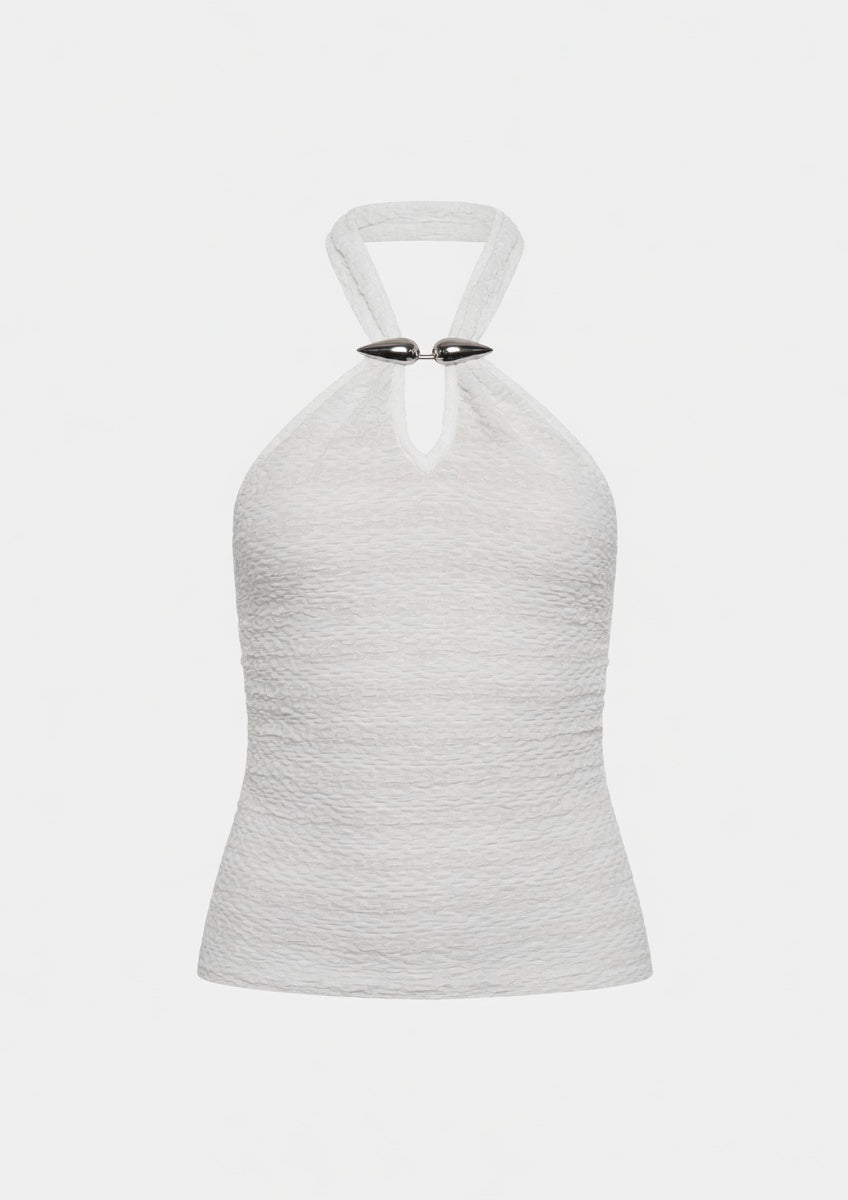 White Halterneck Top with Metal Buckle from Natty Polly