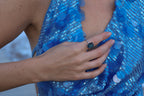 Ring with blue cubic crystal