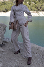 Set of casual plaid tweed jacket and trousers