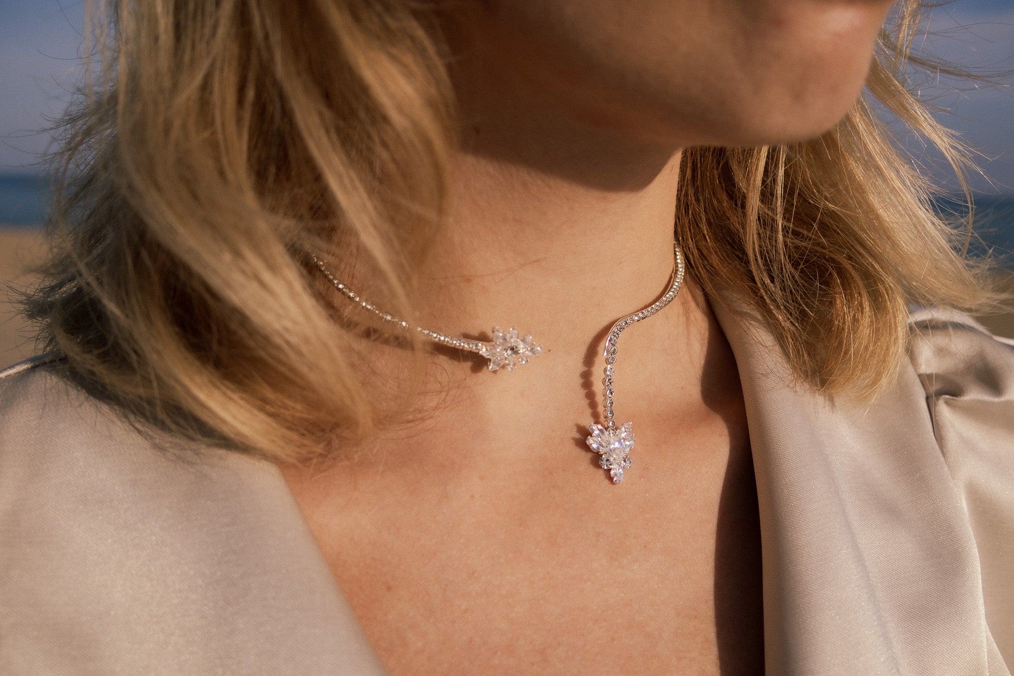 Adjustable Choker Necklace with Zirconia Flower from Natty Polly