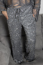 Pantalones largos holgados con cordones y lentejuelas