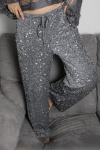 Pantalones largos holgados con cordones y lentejuelas