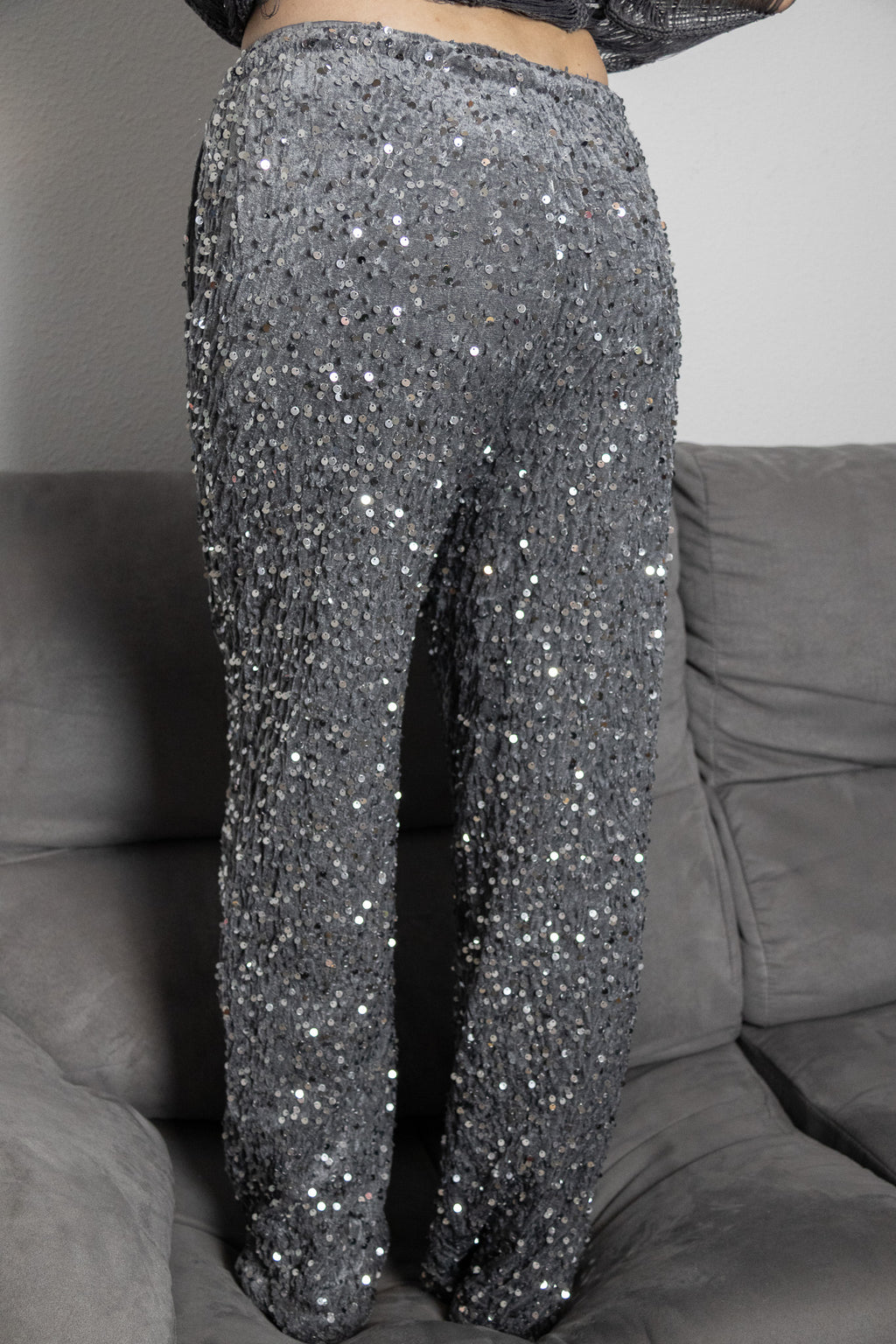 Pantalones largos holgados con cordones y lentejuelas