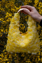 Yellow sequined asymmetrical tote bag