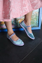 Zapatos Mary Jane de terciopelo turquesa
