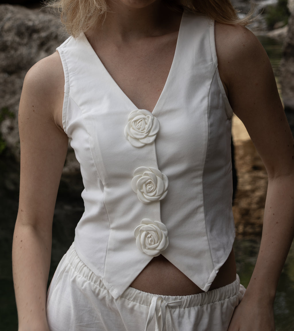 White Vest with 3D Roses