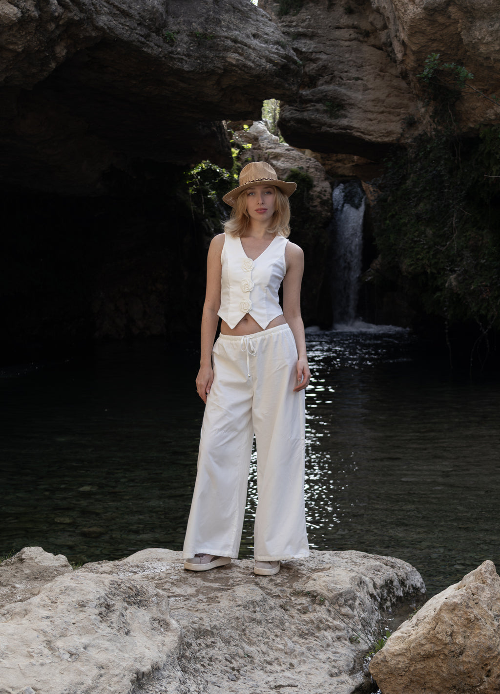 Wide-Leg White Trousers