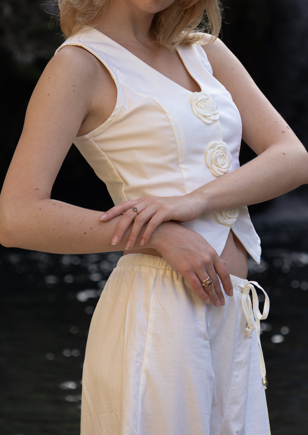 White Vest with 3D Roses