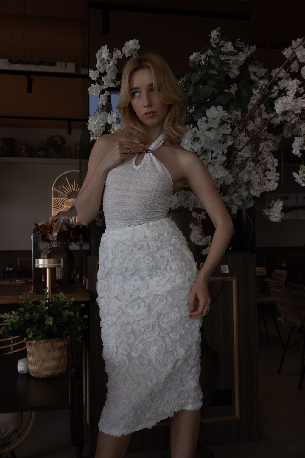 White Skirt with 3D Roses