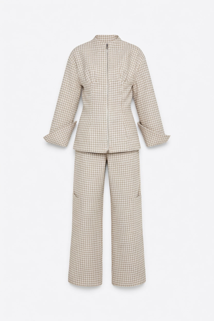 Set of casual plaid tweed jacket and trousers