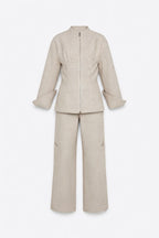 Set of casual plaid tweed jacket and trousers