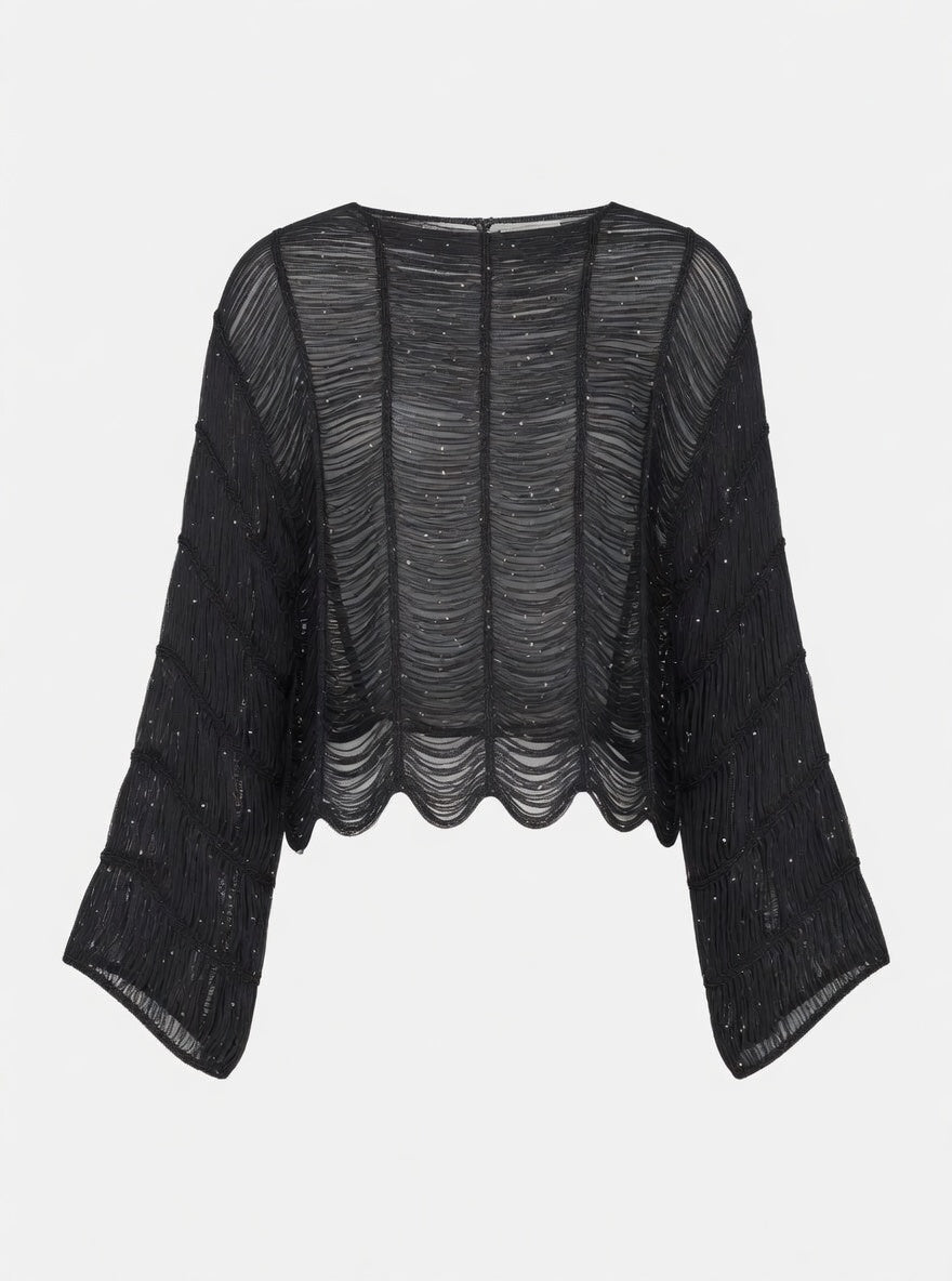 Black Sequin Mesh Top
