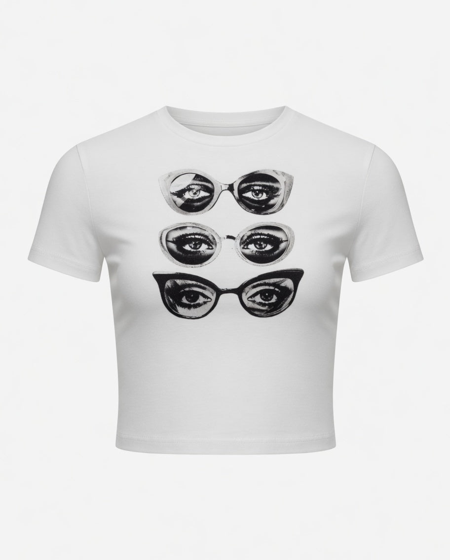 Camiseta recortada con estampado de gafas