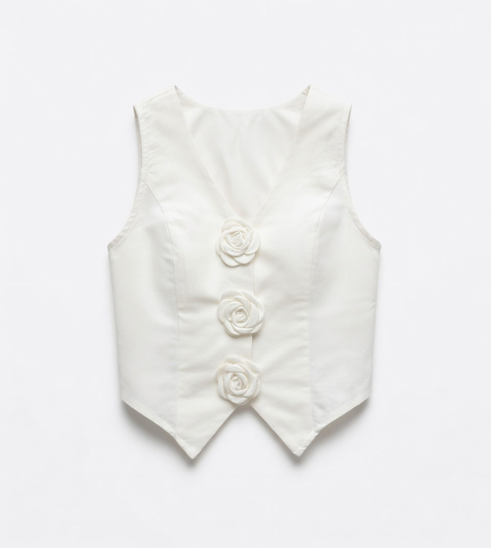 White Vest with 3D Roses from Natty Polly