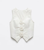 White Vest with 3D Roses