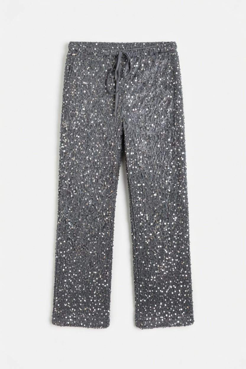Pantalones largos holgados con cordones y lentejuelas