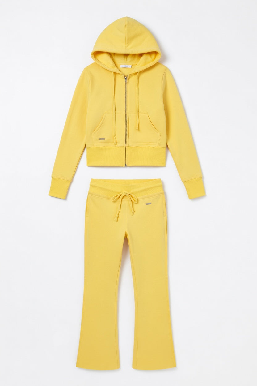Conjunto de chaqueta con capucha simple y pantalones de yoga ajustados forrados de forro térmico