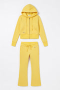 Conjunto de chaqueta con capucha simple y pantalones de yoga ajustados forrados de forro térmico