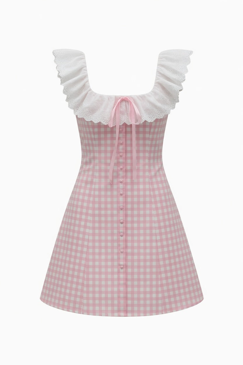 Pink Vichy Plaid Dress with Ruffles