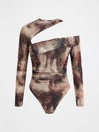Body de mujer de manga larga con tie-dye asimétrico