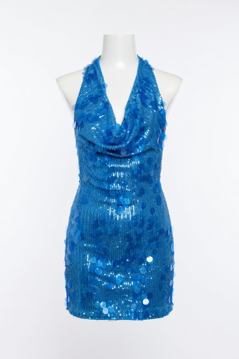 Vestido mini con escote pronunciado y adornos de lentejuelas